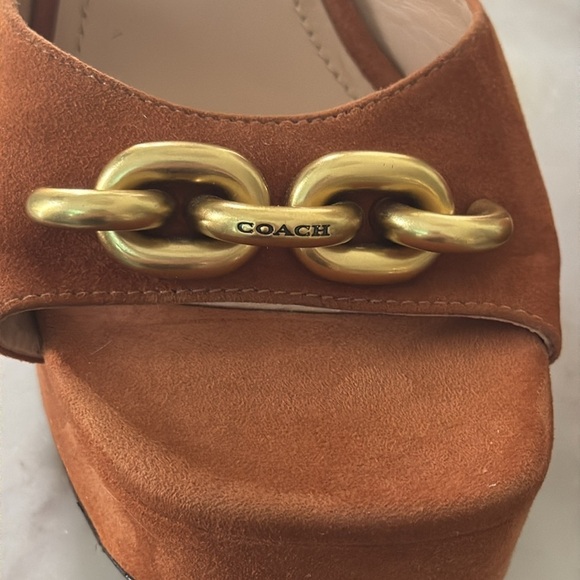 COACH Nicolette Platform Sandals Retro burnished amber chunky block heels Sz 9.5 - Picture 12 of 16